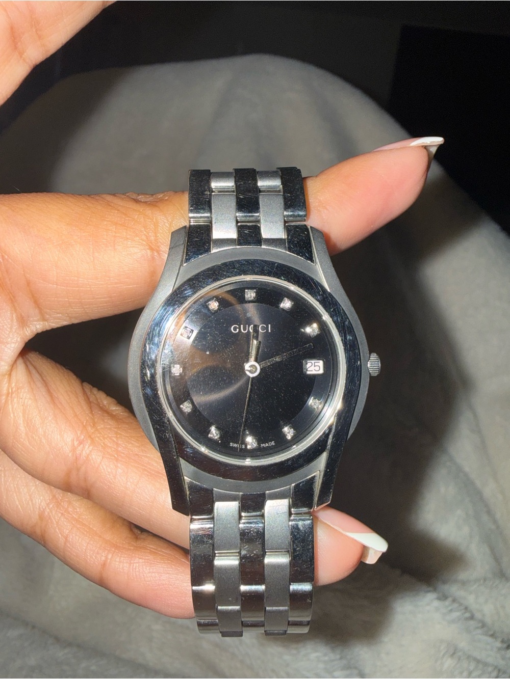 Gucci Men's Black Dial Silver-Tone Bracelet Watch